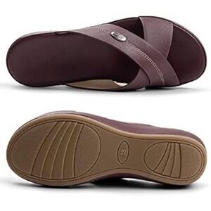 Shoes Burgundy Crossover Strap Slide Sandals Low Wedge Maroon Size 44
